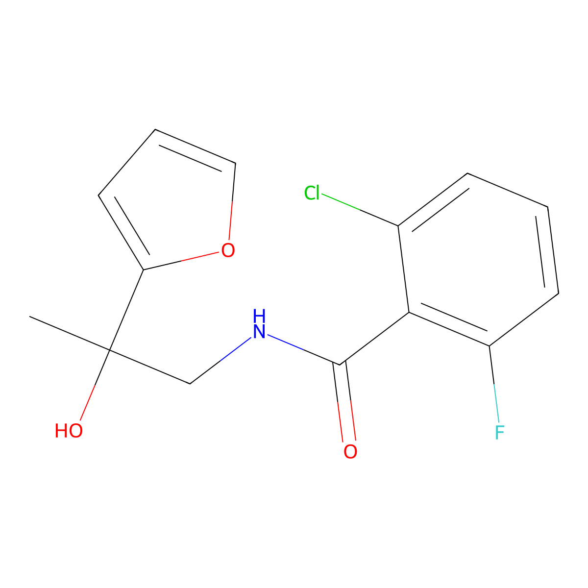 2-chloro-6-fluoro-N-[2-(furan-2-yl)-2-hydroxypropyl]benzamide molecular structure, CAS 1396761-97-9