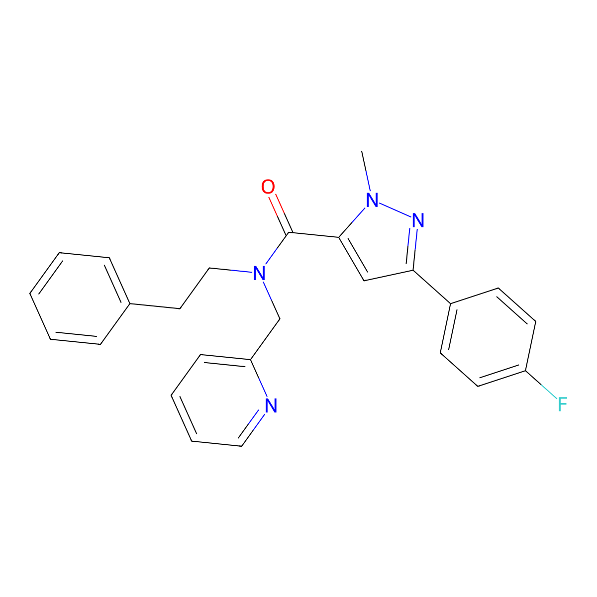 3-(4-fluorophenyl)-1-methyl-N-phenethyl-N-(pyridin-2-ylmethyl)-1H-pyrazole-5-carboxamide molecular structure, CAS 1396762-02-9