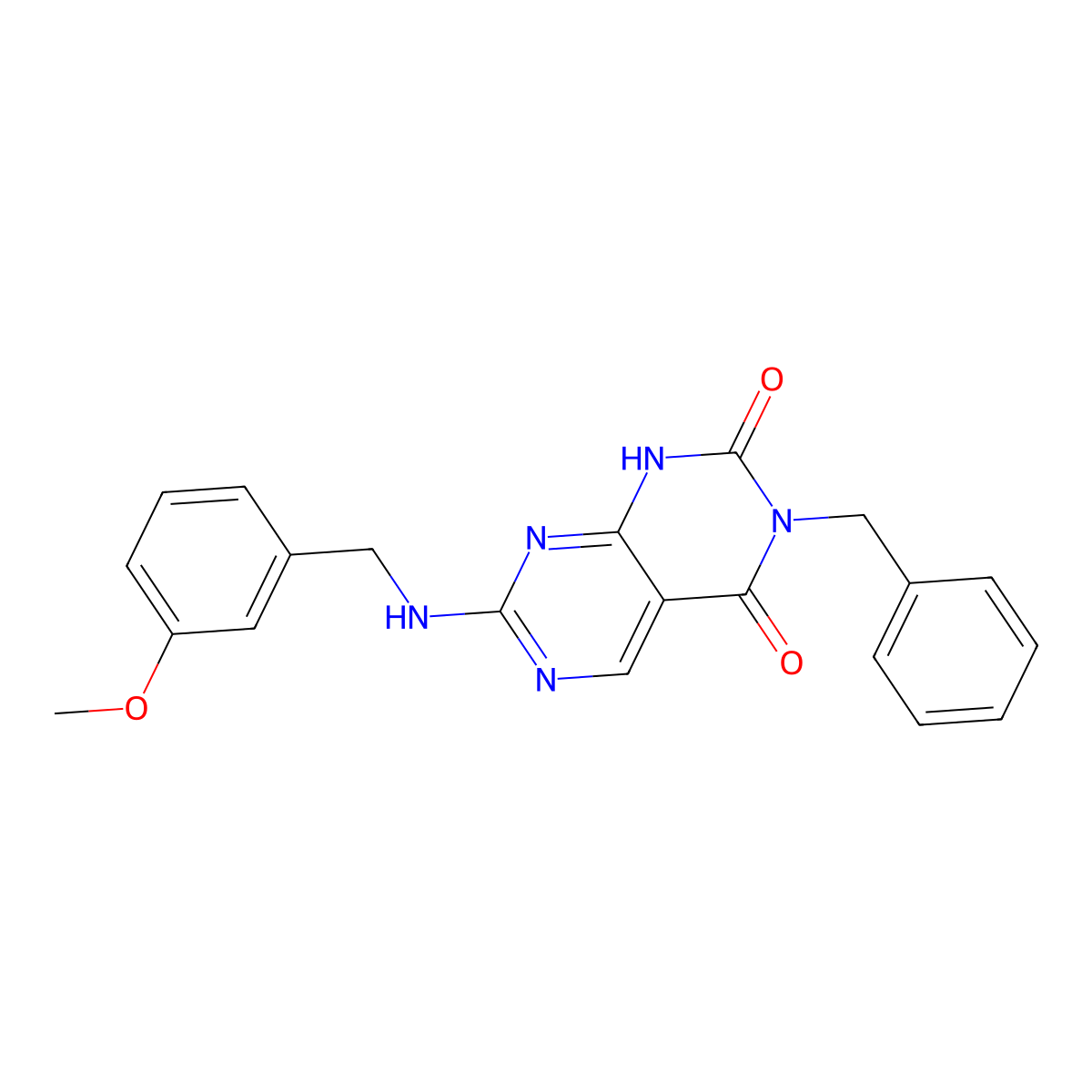 3-benzyl-7-((3-methoxybenzyl)amino)pyrimido[4,5-d]pyrimidine-2,4(1H,3H)-dione molecular structure, CAS 1396762-04-1