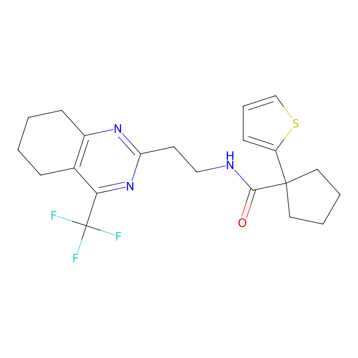 1-(thiophen-2-yl)-N-(2-(4-(trifluoromethyl)-5,6,7,8-tetrahydroquinazolin-2-yl)ethyl)cyclopentanecarboxamide molecular structure, CAS 1396764-70-7