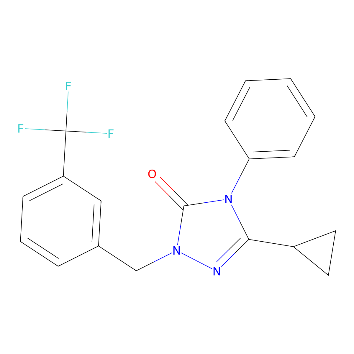 3-cyclopropyl-4-phenyl-1-(3-(trifluoromethyl)benzyl)-1H-1,2,4-triazol-5(4H)-one molecular structure, CAS 1396764-71-8