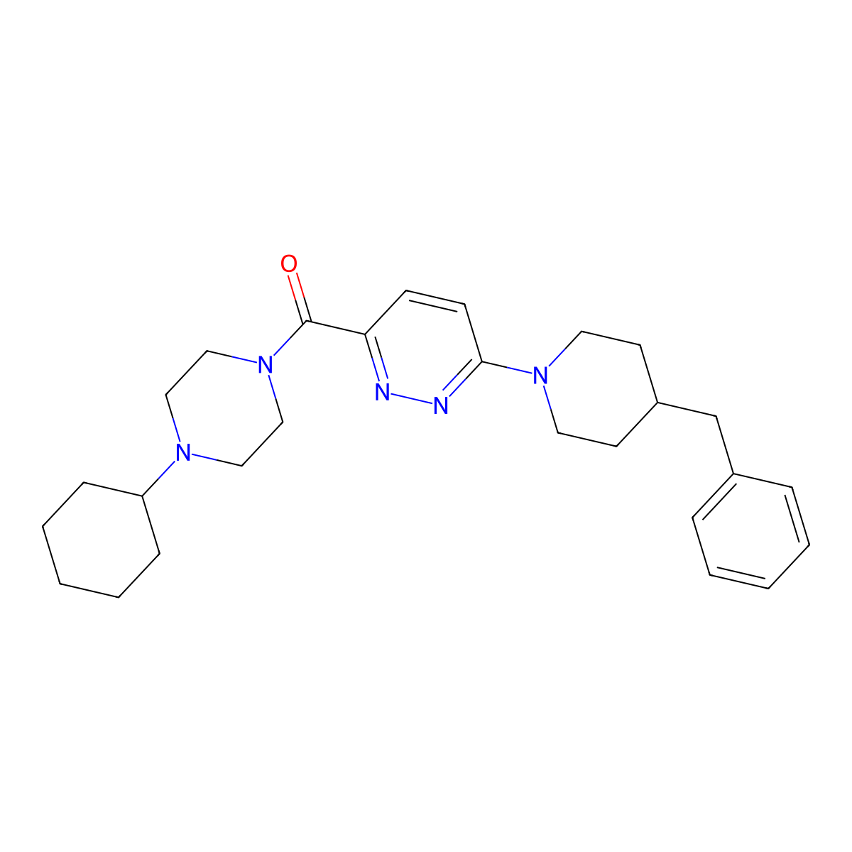 (6-(4-Benzylpiperidin-1-yl)pyridazin-3-yl)(4-cyclohexylpiperazin-1-yl)methanone molecular structure, CAS 1396764-73-0