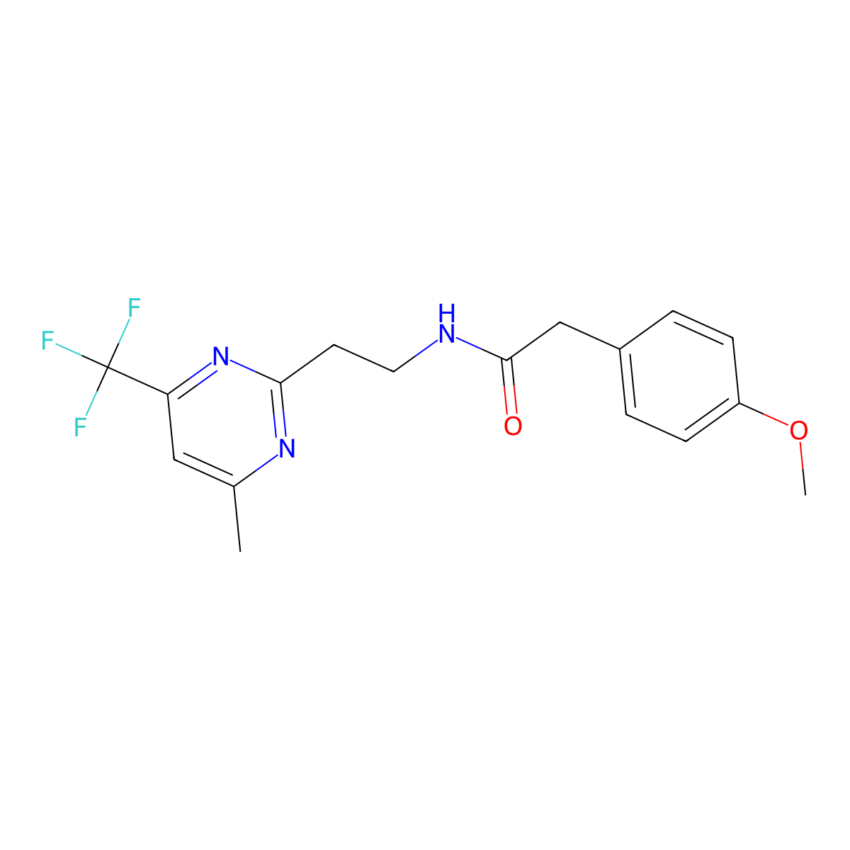 2-(4-methoxyphenyl)-N-{2-[4-methyl-6-(trifluoromethyl)pyrimidin-2-yl]ethyl}acetamide molecular structure, CAS 1396764-74-1
