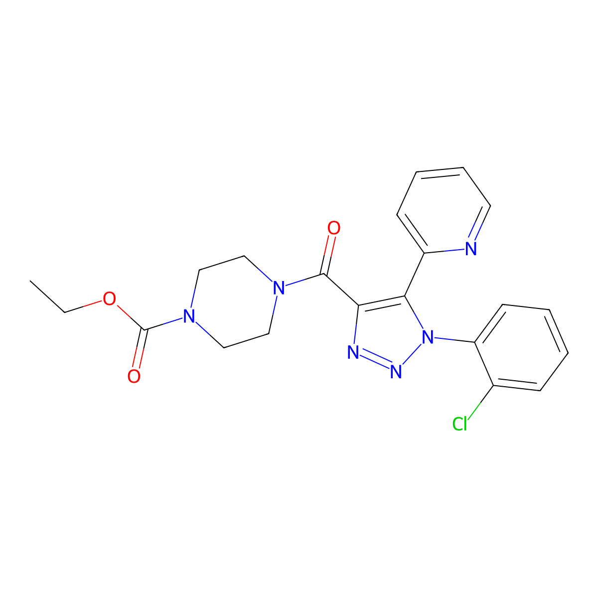 ethyl 4-[1-(2-chlorophenyl)-5-(pyridin-2-yl)-1H-1,2,3-triazole-4-carbonyl]piperazine-1-carboxylate molecular structure, CAS 1396764-75-2