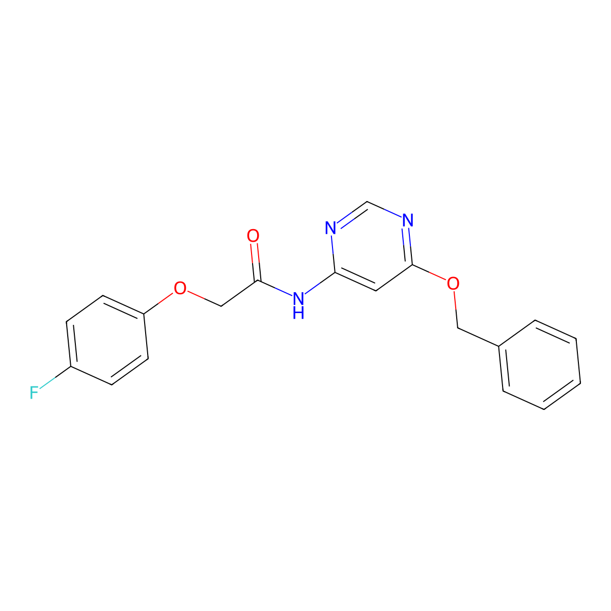 N-(6-(benzyloxy)pyrimidin-4-yl)-2-(4-fluorophenoxy)acetamide molecular structure, CAS 1396764-76-3