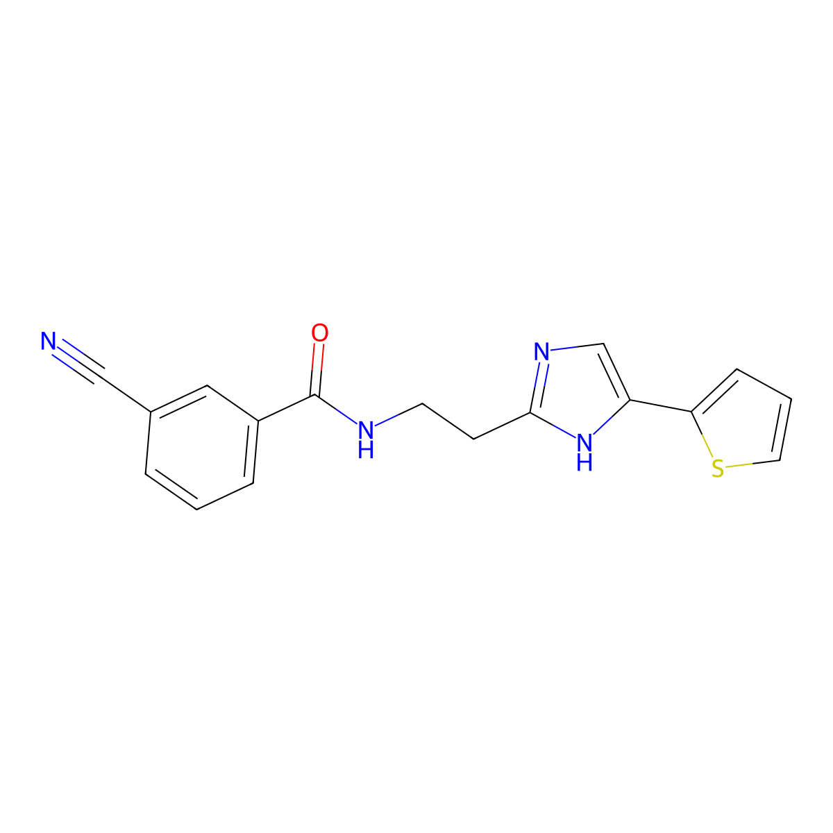 3-cyano-N-(2-(4-(thiophen-2-yl)-1H-imidazol-2-yl)ethyl)benzamide molecular structure, CAS 1396764-84-3