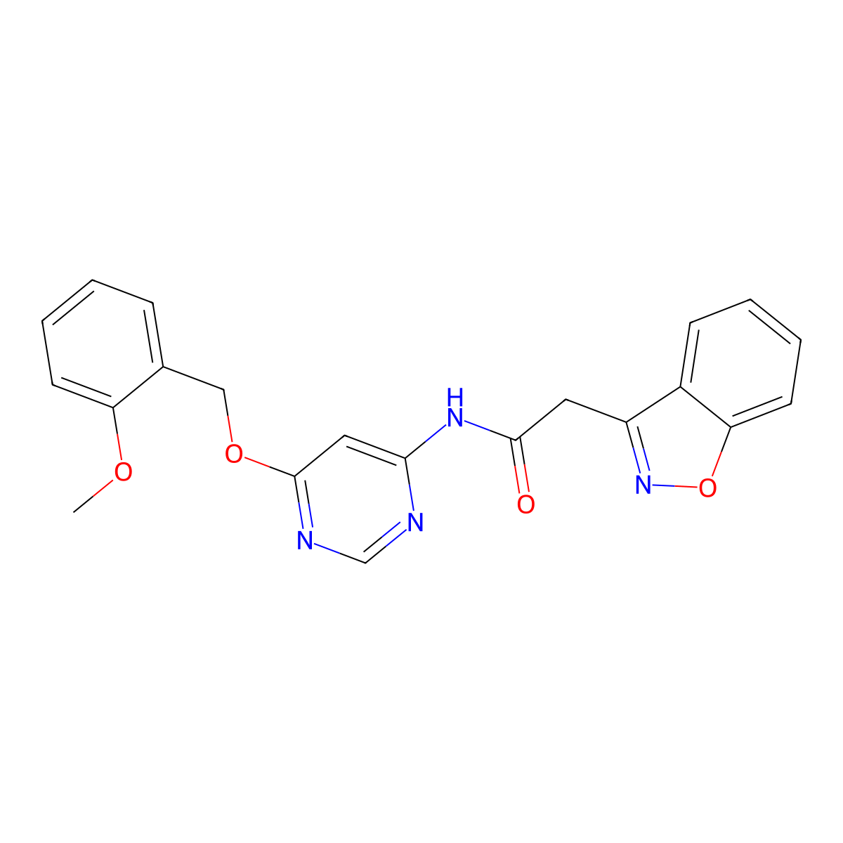 2-(benzo[d]isoxazol-3-yl)-N-(6-((2-methoxybenzyl)oxy)pyrimidin-4-yl)acetamide molecular structure, CAS 1396764-89-8