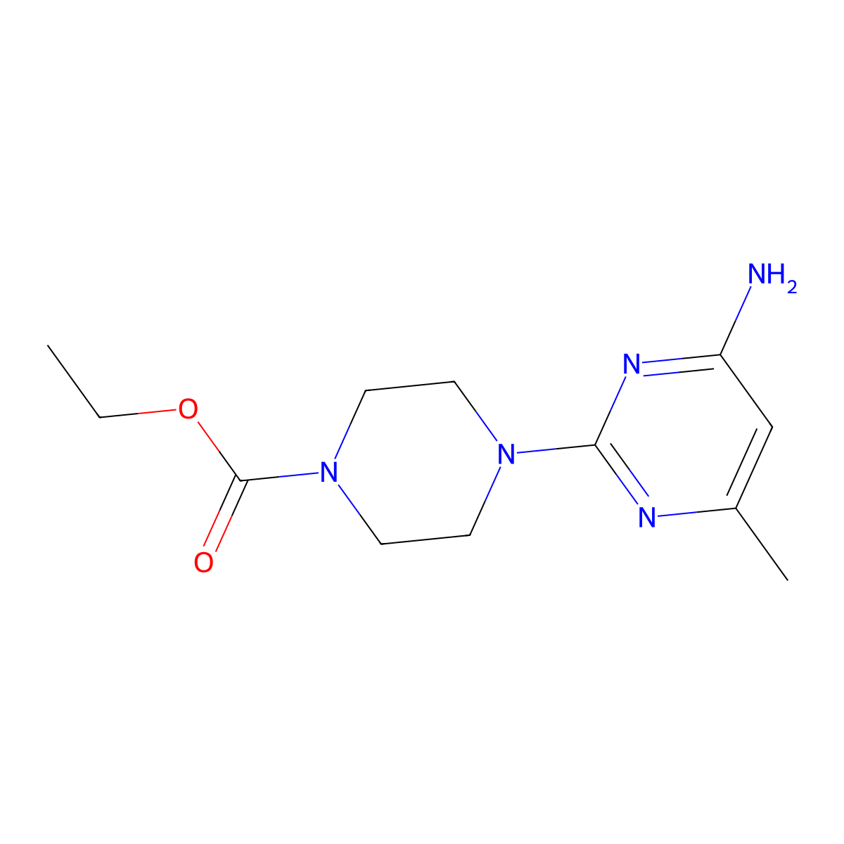 Ethyl 4-(4-amino-6-methylpyrimidin-2-yl)piperazine-1-carboxylate molecular structure, CAS 1396764-92-3