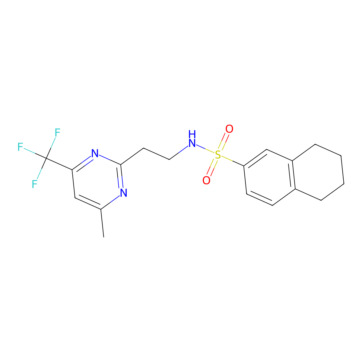 N-{2-[4-methyl-6-(trifluoromethyl)pyrimidin-2-yl]ethyl}-5,6,7,8-tetrahydronaphthalene-2-sulfonamide molecular structure, CAS 1396765-01-7