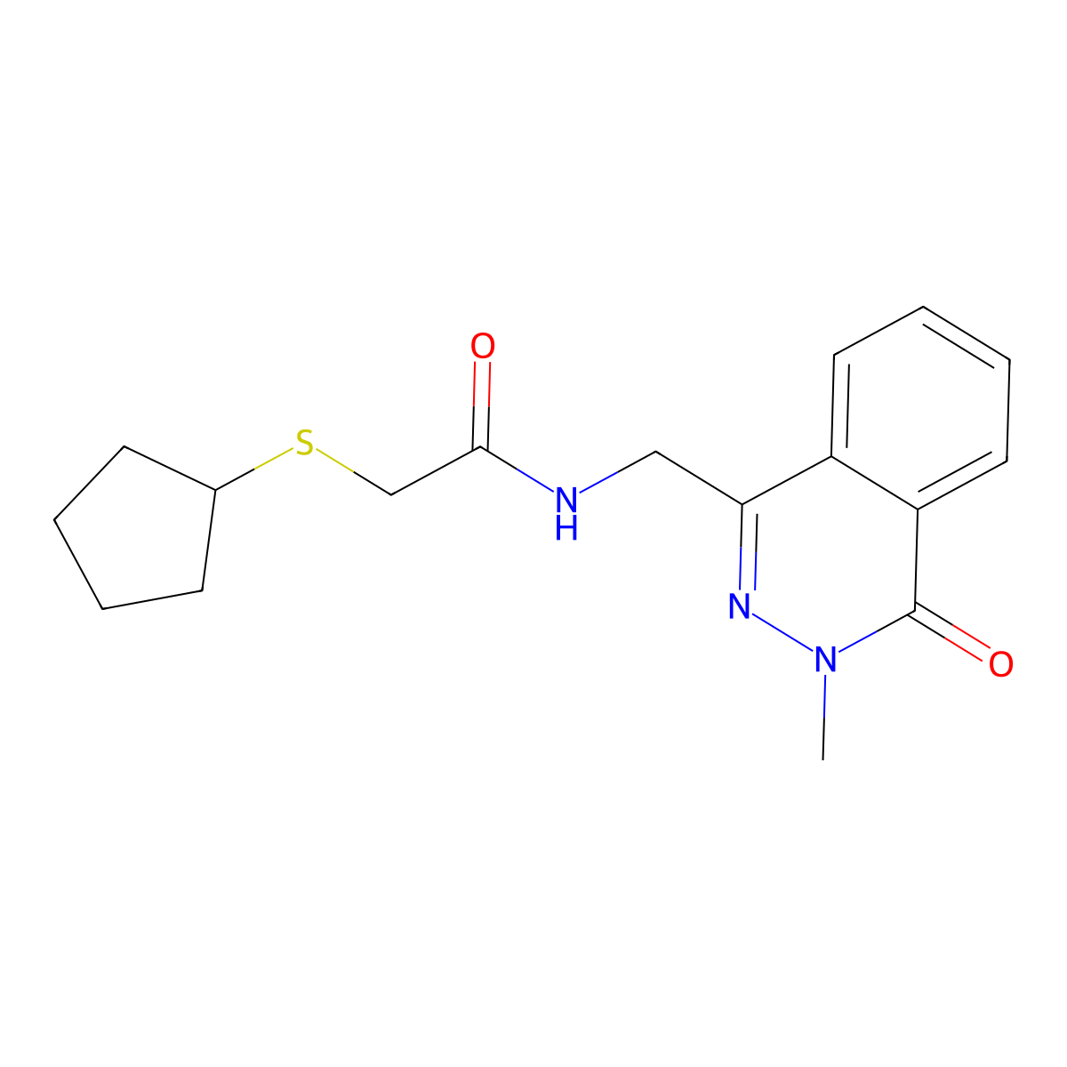 2-(cyclopentylthio)-N-((3-methyl-4-oxo-3,4-dihydrophthalazin-1-yl)methyl)acetamide molecular structure, CAS 1396765-03-9