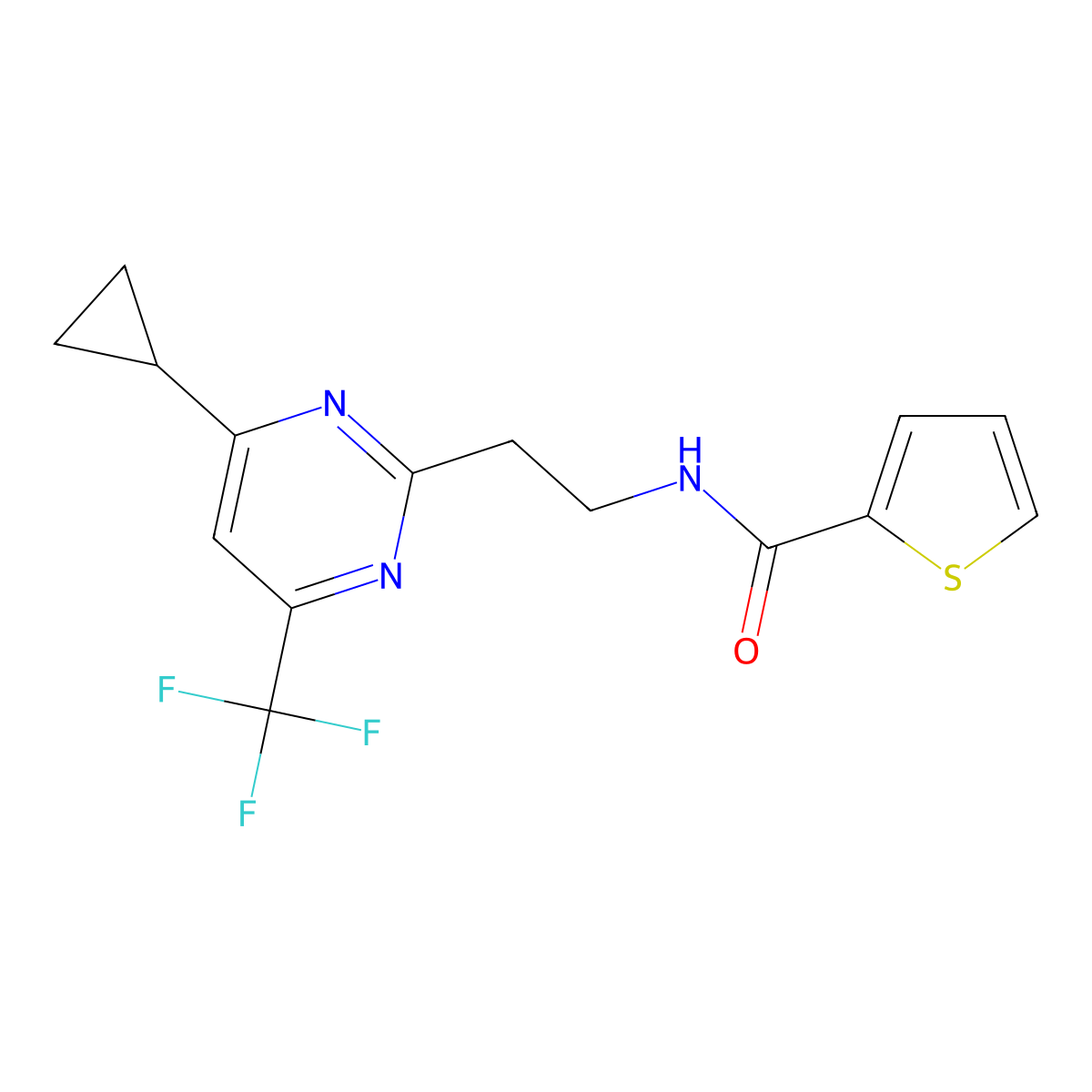 N-{2-[4-cyclopropyl-6-(trifluoromethyl)pyrimidin-2-yl]ethyl}thiophene-2-carboxamide molecular structure, CAS 1396765-08-4