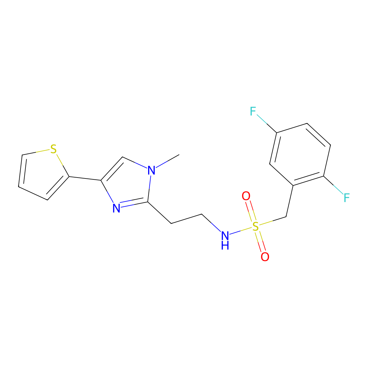 1-(2,5-difluorophenyl)-N-{2-[1-methyl-4-(thiophen-2-yl)-1H-imidazol-2-yl]ethyl}methanesulfonamide molecular structure, CAS 1396765-15-3