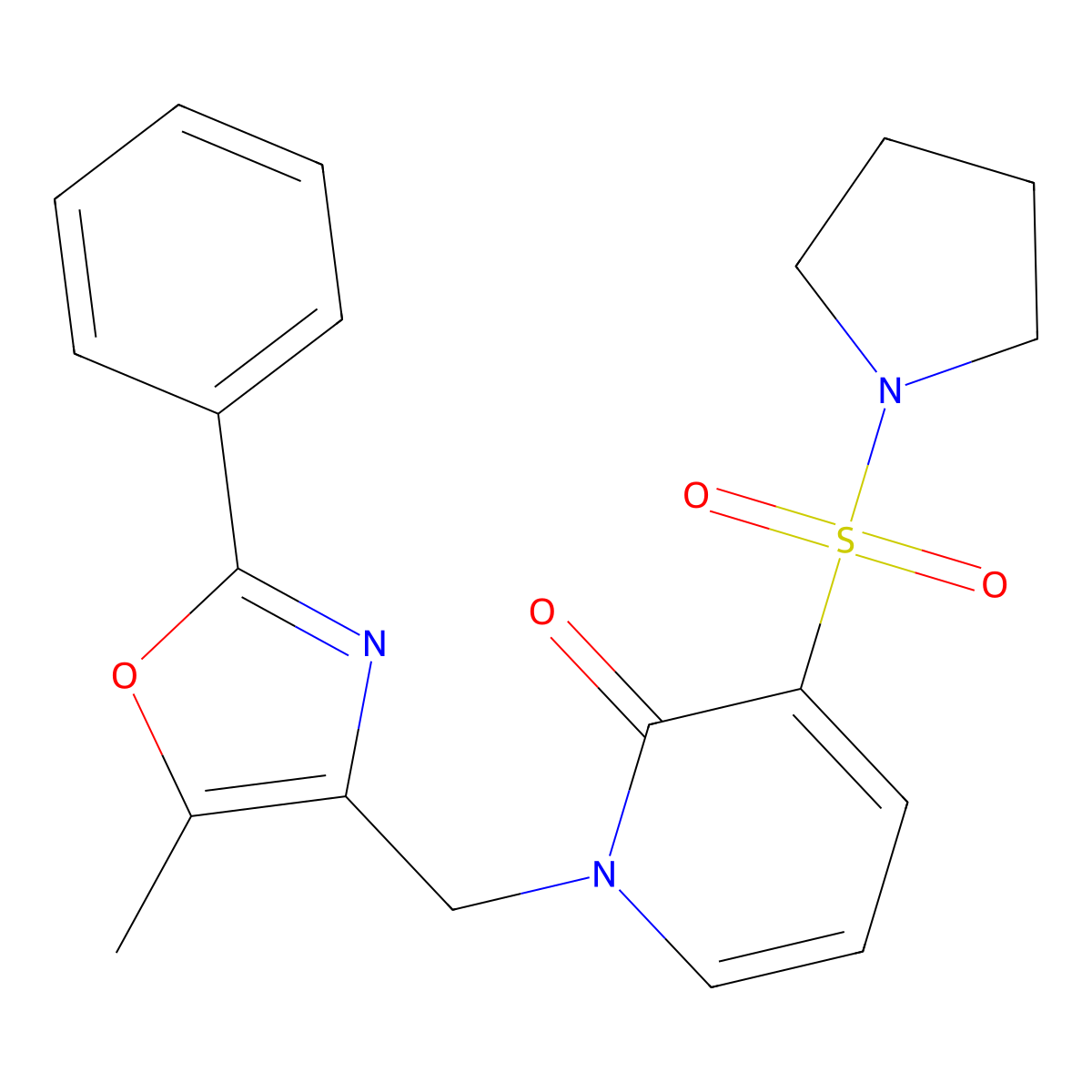1-((5-methyl-2-phenyloxazol-4-yl)methyl)-3-(pyrrolidin-1-ylsulfonyl)pyridin-2(1H)-one molecular structure, CAS 1396765-18-6