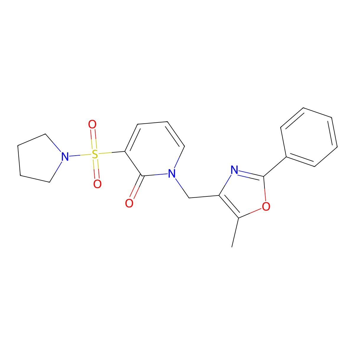 1-((5-methyl-2-phenyloxazol-4-yl)methyl)-3-(pyrrolidin-1-ylsulfonyl)pyridin-2(1H)-one molecular structure, CAS 1396765-18-6