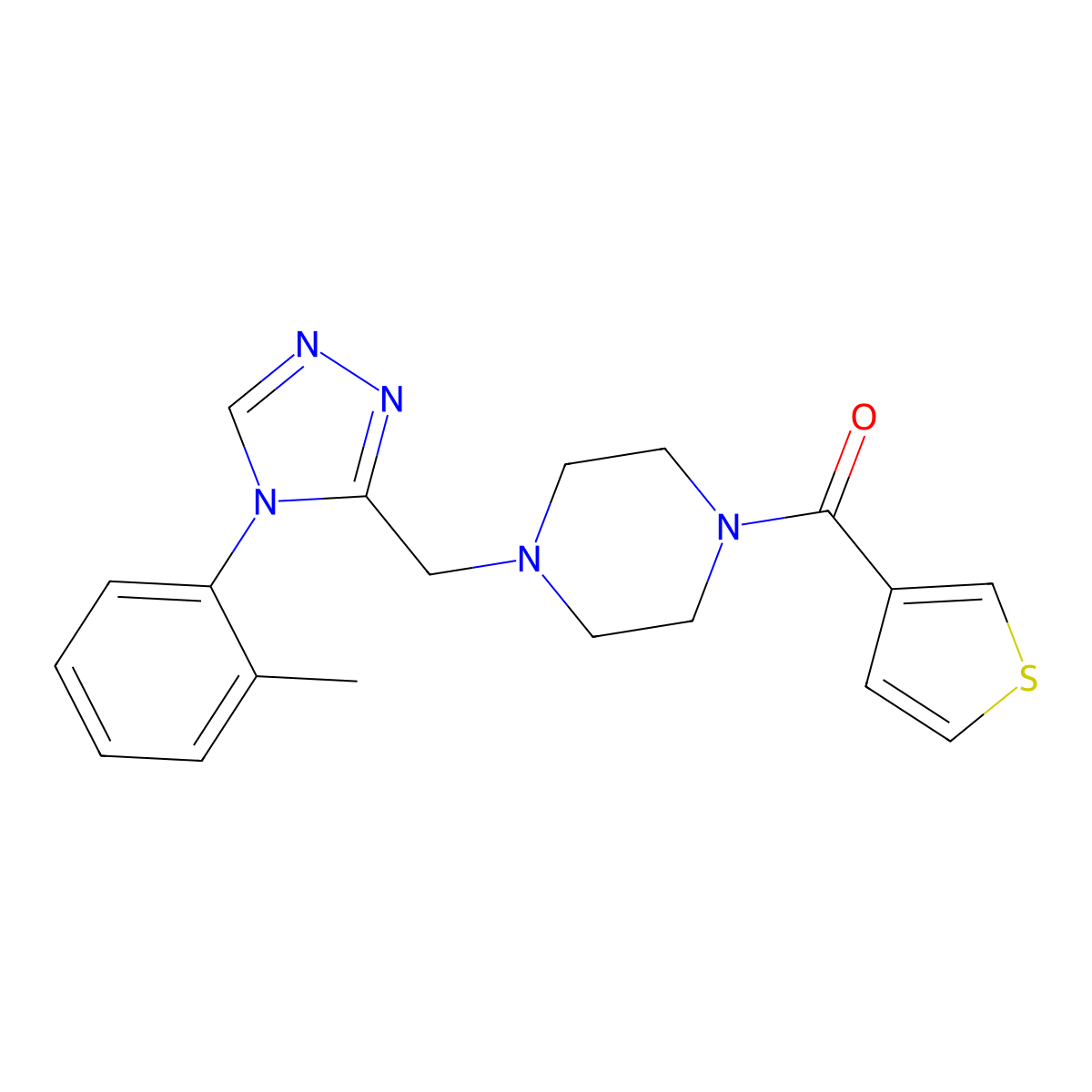 1-{[4-(2-methylphenyl)-4H-1,2,4-triazol-3-yl]methyl}-4-(3-thienylcarbonyl)piperazine molecular structure, CAS 1396765-19-7