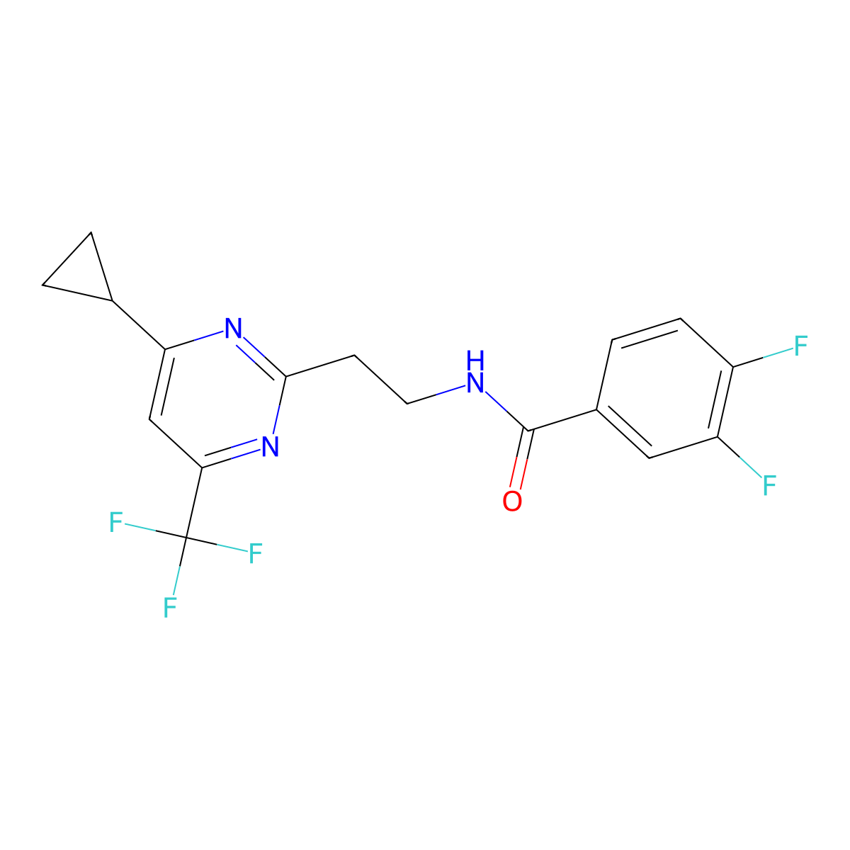 N-{2-[4-cyclopropyl-6-(trifluoromethyl)pyrimidin-2-yl]ethyl}-3,4-difluorobenzamide molecular structure, CAS 1396765-21-1
