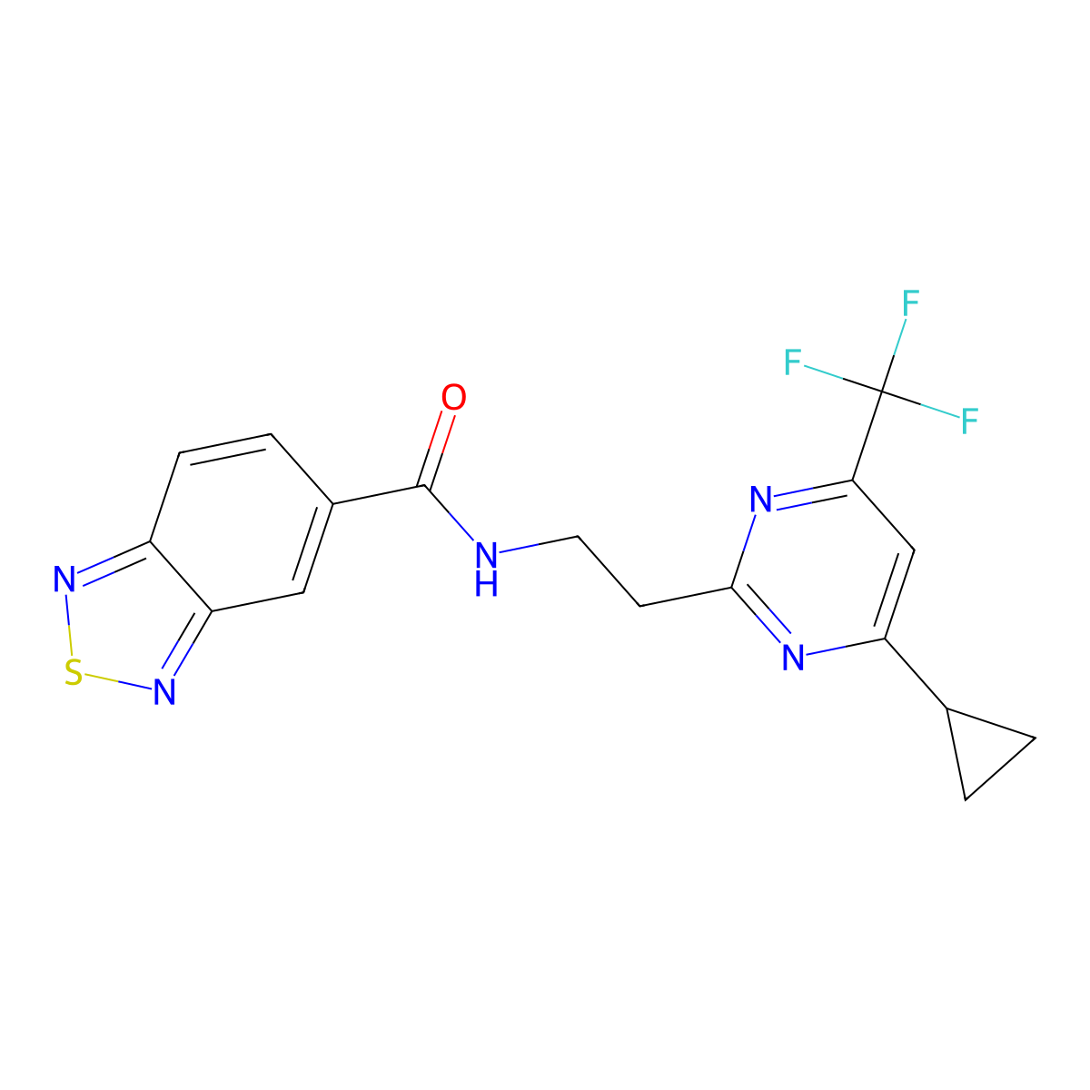 N-{2-[4-cyclopropyl-6-(trifluoromethyl)pyrimidin-2-yl]ethyl}-2,1,3-benzothiadiazole-5-carboxamide molecular structure, CAS 1396765-26-6