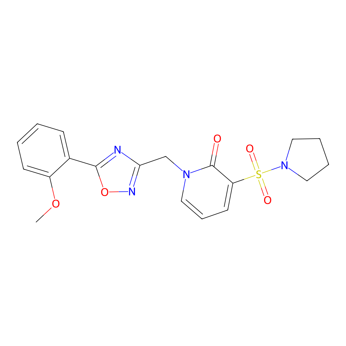 1-((5-(2-methoxyphenyl)-1,2,4-oxadiazol-3-yl)methyl)-3-(pyrrolidin-1-ylsulfonyl)pyridin-2(1H)-one molecular structure, CAS 1396765-28-8