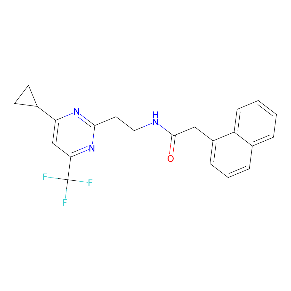 N-(2-(4-cyclopropyl-6-(trifluoromethyl)pyrimidin-2-yl)ethyl)-2-(naphthalen-1-yl)acetamide molecular structure, CAS 1396765-32-4