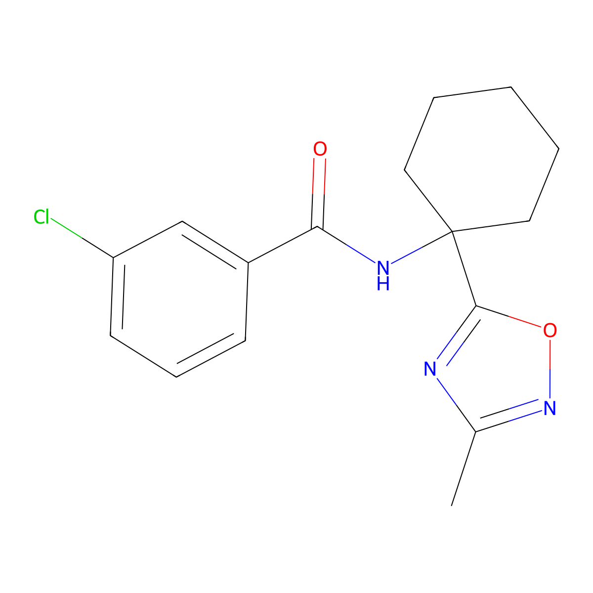 3-chloro-N-[1-(3-methyl-1,2,4-oxadiazol-5-yl)cyclohexyl]benzamide molecular structure, CAS 1396765-34-6