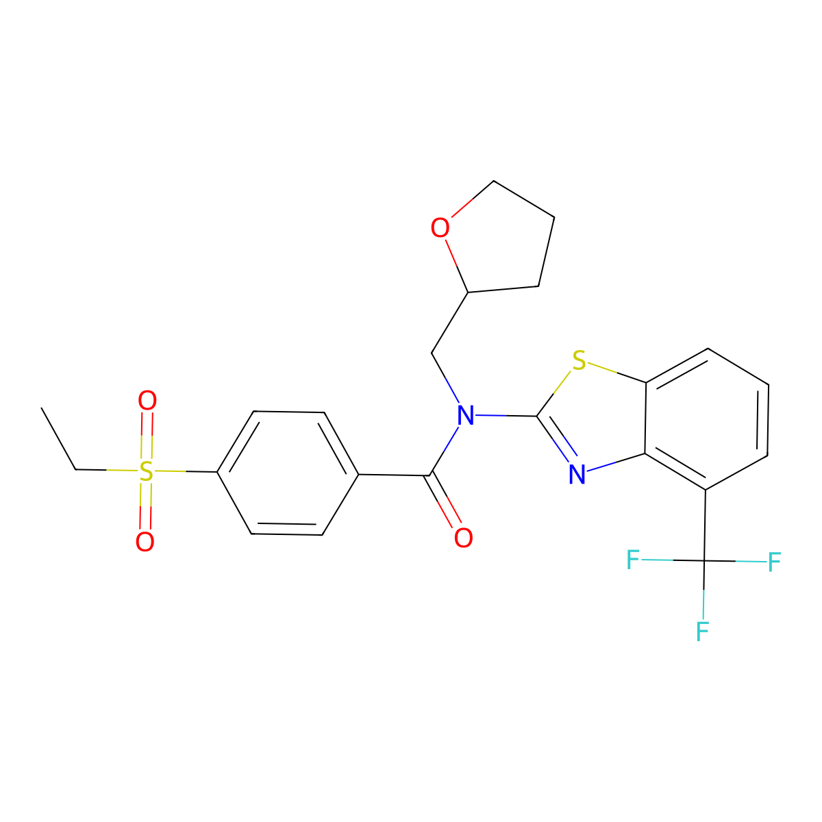 4-(ethylsulfonyl)-N-((tetrahydrofuran-2-yl)methyl)-N-(4-(trifluoromethyl)benzo[d]thiazol-2-yl)benzamide molecular structure, CAS 1396765-36-8