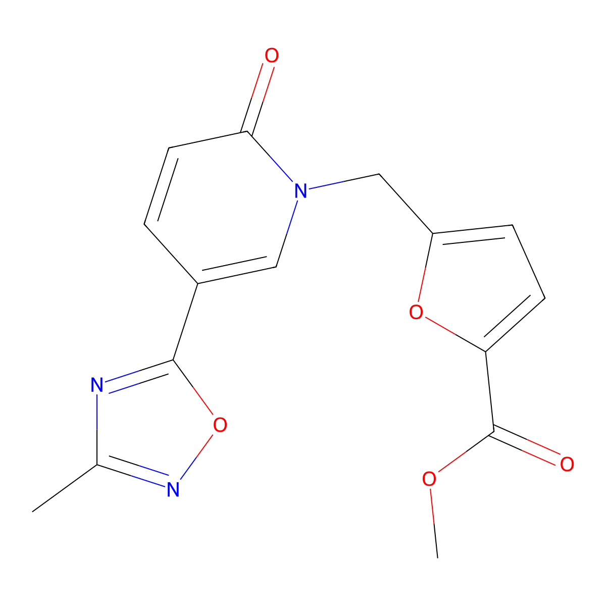 methyl 5-{[5-(3-methyl-1,2,4-oxadiazol-5-yl)-2-oxopyridin-1(2H)-yl]methyl}-2-furoate molecular structure, CAS 1396765-40-4