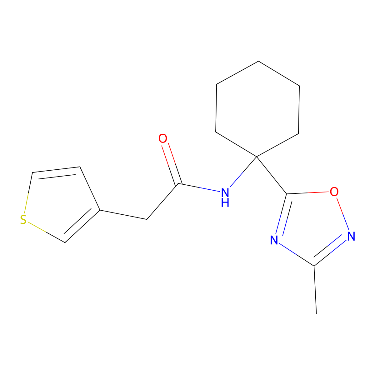 N-(1-(3-methyl-1,2,4-oxadiazol-5-yl)cyclohexyl)-2-(thiophen-3-yl)acetamide molecular structure, CAS 1396765-41-5