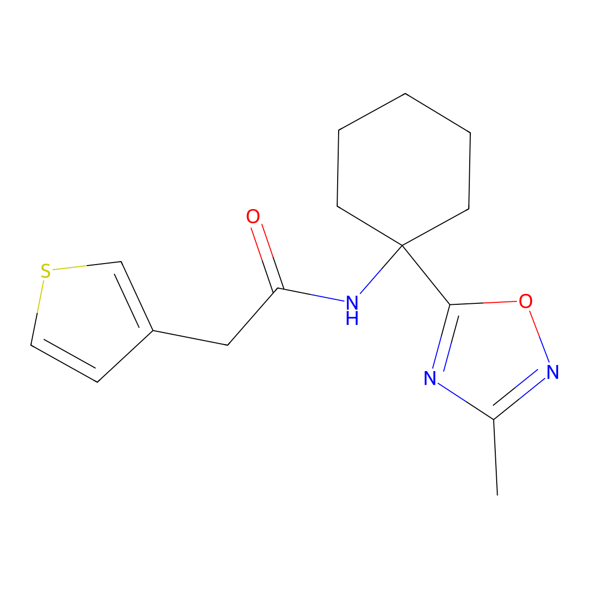 N-(1-(3-methyl-1,2,4-oxadiazol-5-yl)cyclohexyl)-2-(thiophen-3-yl)acetamide molecular structure, CAS 1396765-41-5