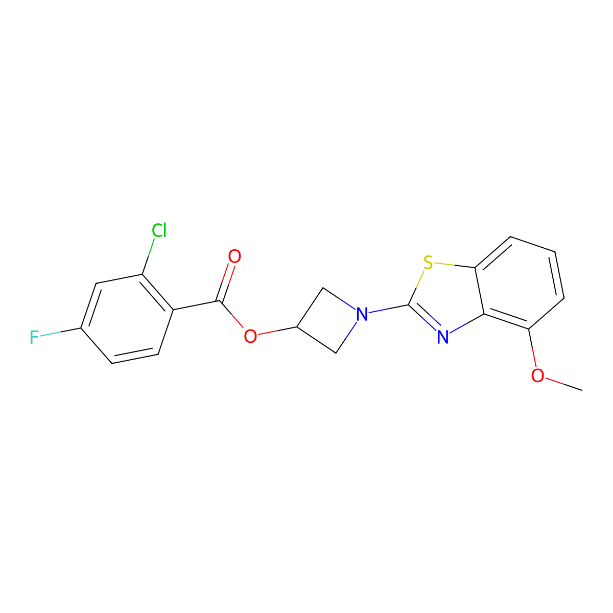 1-(4-Methoxybenzo[d]thiazol-2-yl)azetidin-3-yl 2-chloro-4-fluorobenzoate molecular structure, CAS 1396765-45-9