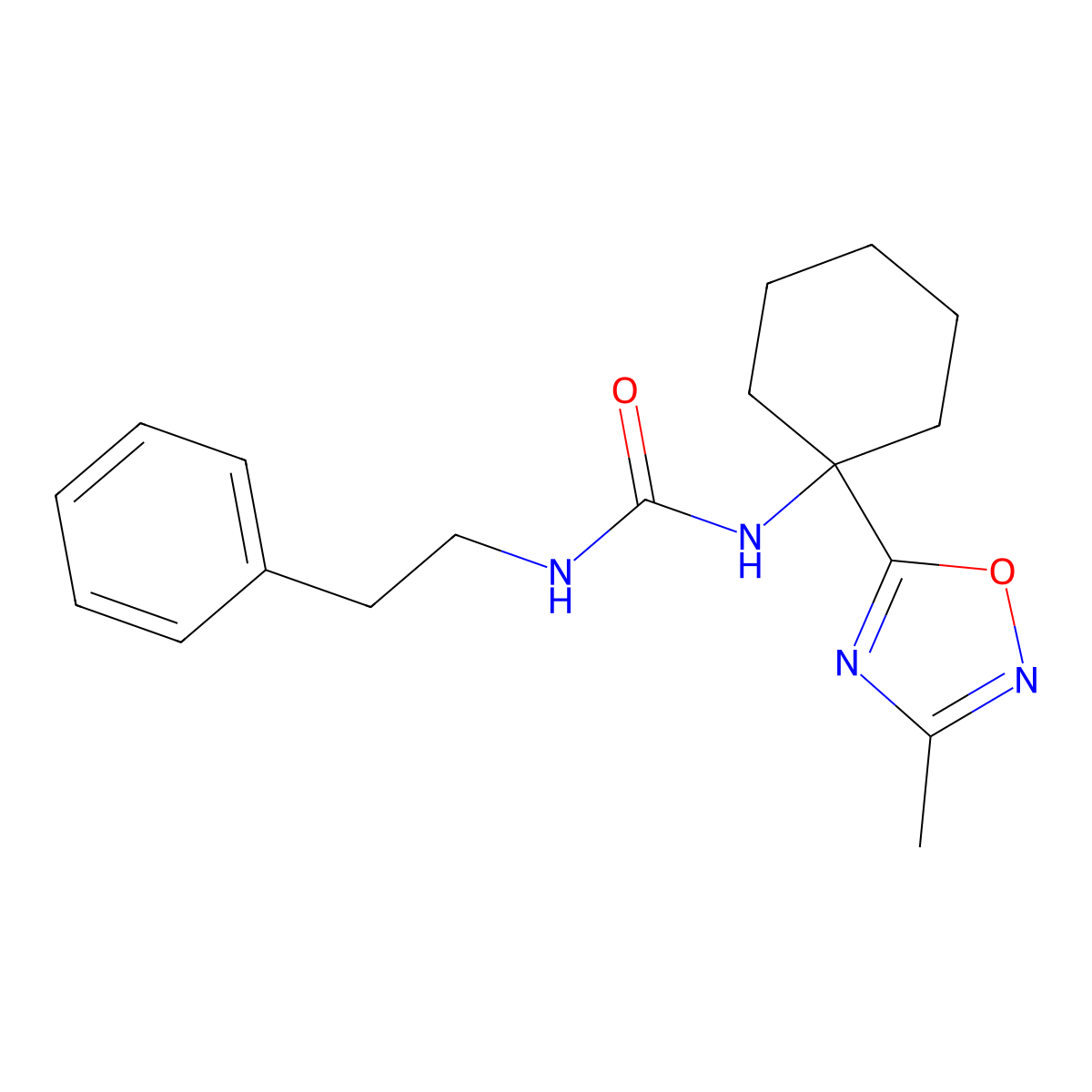 1-(1-(3-Methyl-1,2,4-oxadiazol-5-yl)cyclohexyl)-3-phenethylurea molecular structure, CAS 1396765-46-0