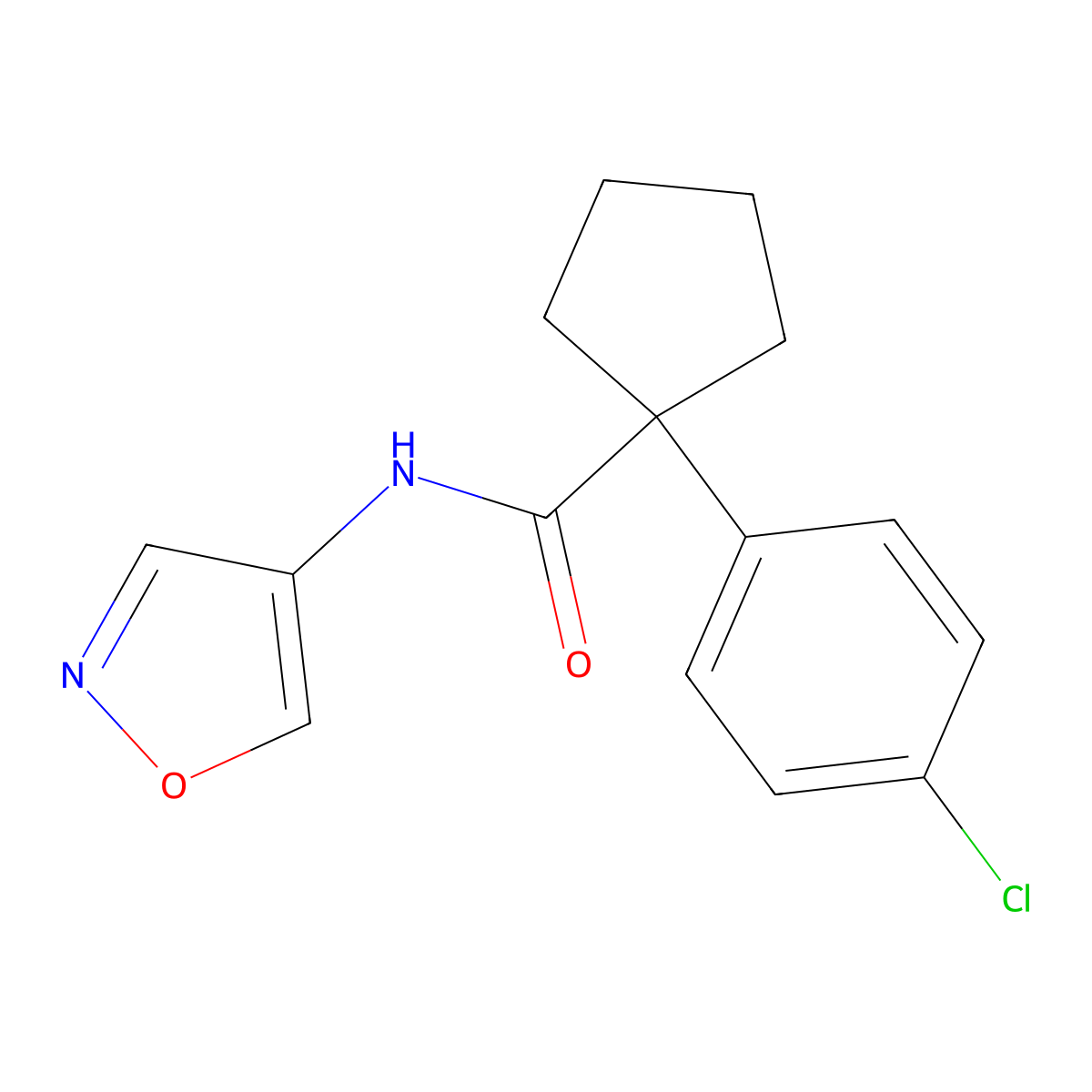 1-(4-chlorophenyl)-N-(isoxazol-4-yl)cyclopentanecarboxamide molecular structure, CAS 1396765-49-3