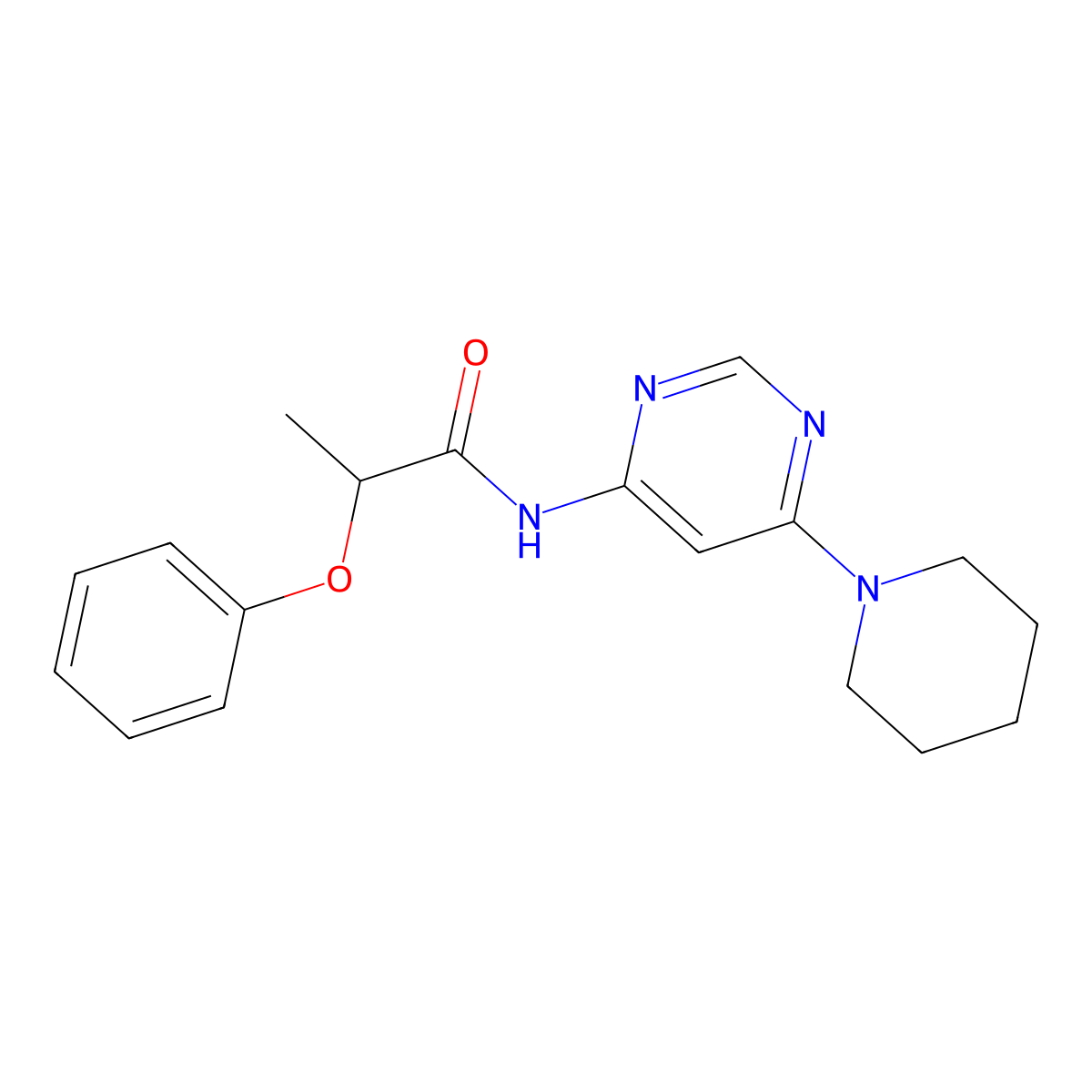 2-phenoxy-N-[6-(piperidin-1-yl)pyrimidin-4-yl]propanamide molecular structure, CAS 1396765-50-6