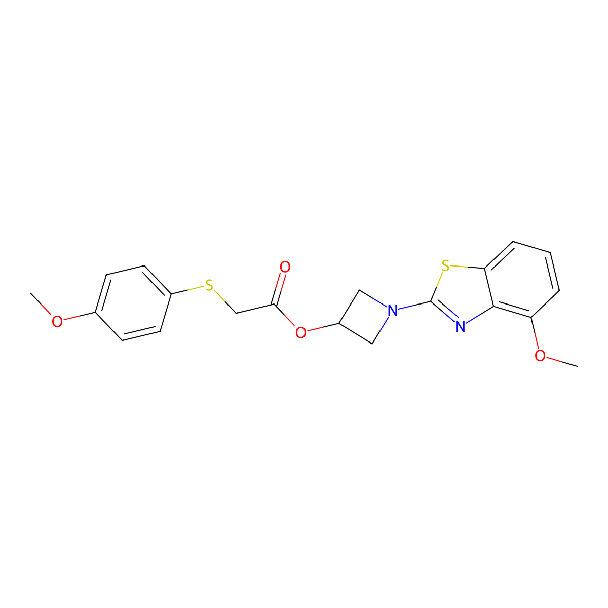 1-(4-Methoxybenzo[d]thiazol-2-yl)azetidin-3-yl 2-((4-methoxyphenyl)thio)acetate molecular structure, CAS 1396765-52-8