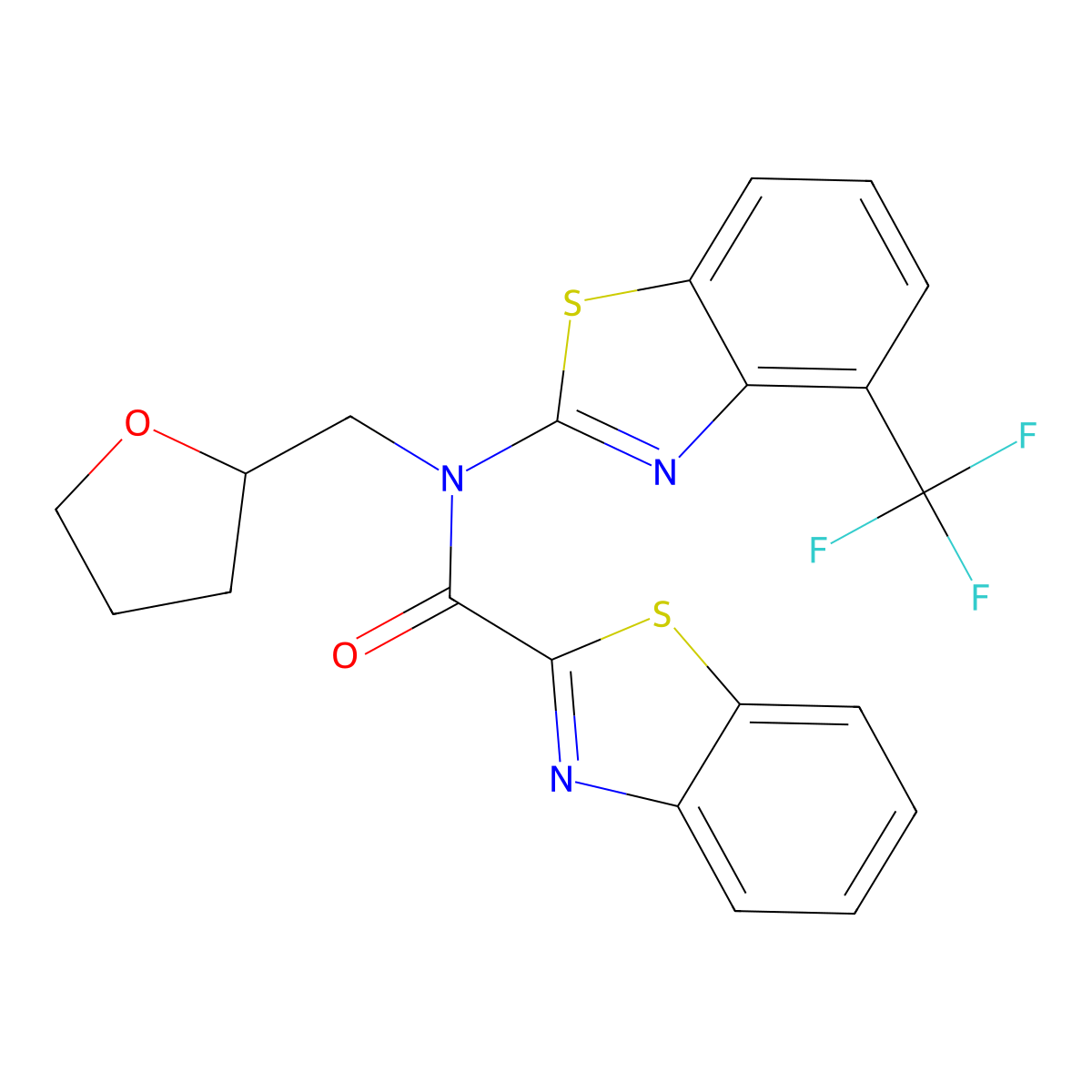 N-((tetrahydrofuran-2-yl)methyl)-N-(4-(trifluoromethyl)benzo[d]thiazol-2-yl)benzo[d]thiazole-2-carboxamide molecular structure, CAS 1396765-57-3