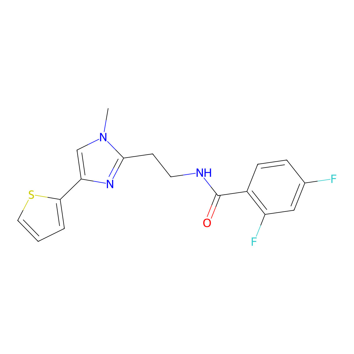 2,4-difluoro-N-{2-[1-methyl-4-(thiophen-2-yl)-1H-imidazol-2-yl]ethyl}benzamide molecular structure, CAS 1396765-60-8