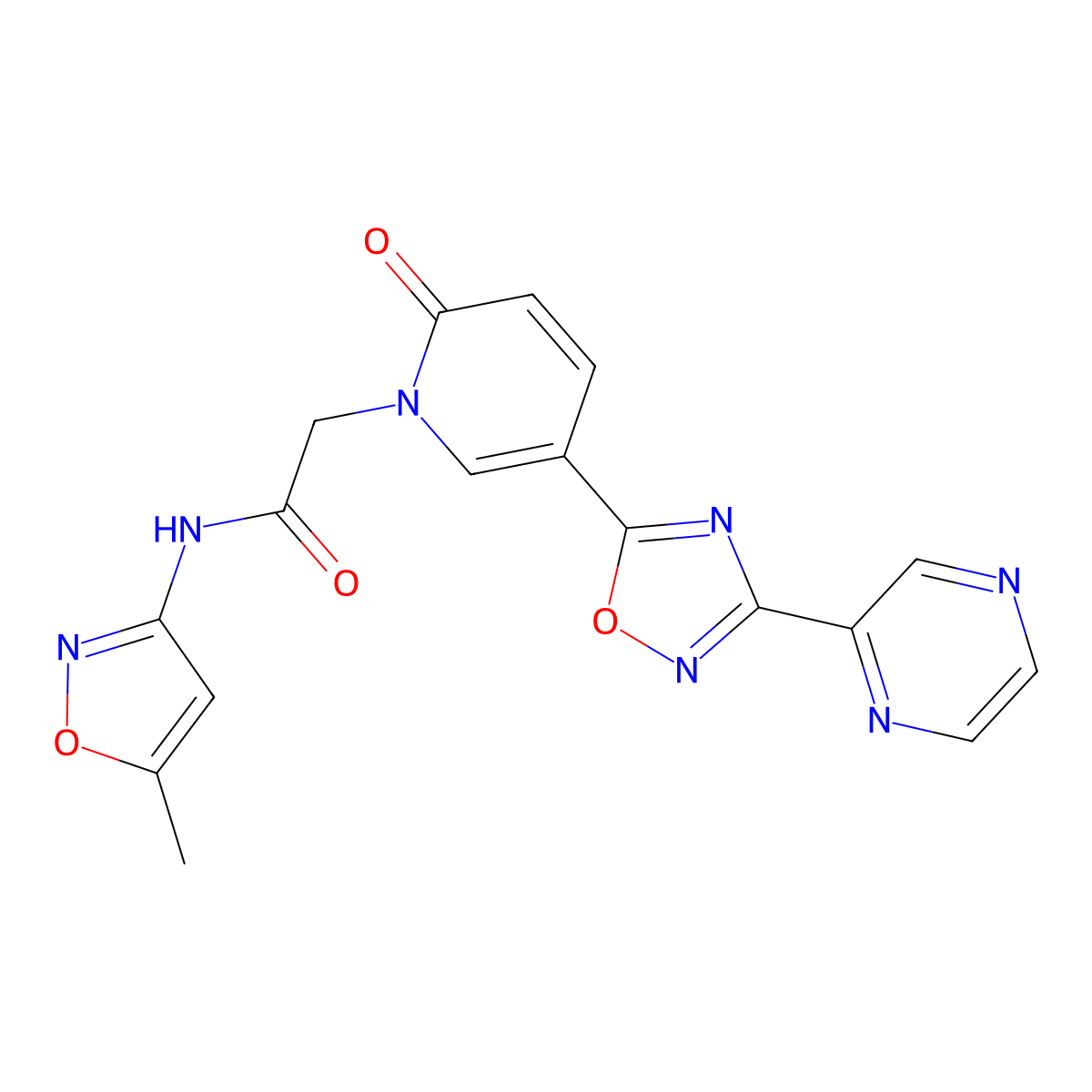N-(5-methylisoxazol-3-yl)-2-(2-oxo-5-(3-(pyrazin-2-yl)-1,2,4-oxadiazol-5-yl)pyridin-1(2H)-yl)acetamide molecular structure, CAS 1396765-64-2