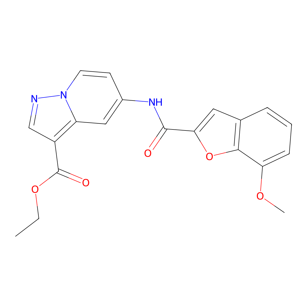 Ethyl 5-(7-methoxybenzofuran-2-carboxamido)pyrazolo[1,5-a]pyridine-3-carboxylate molecular structure, CAS 1396765-66-4