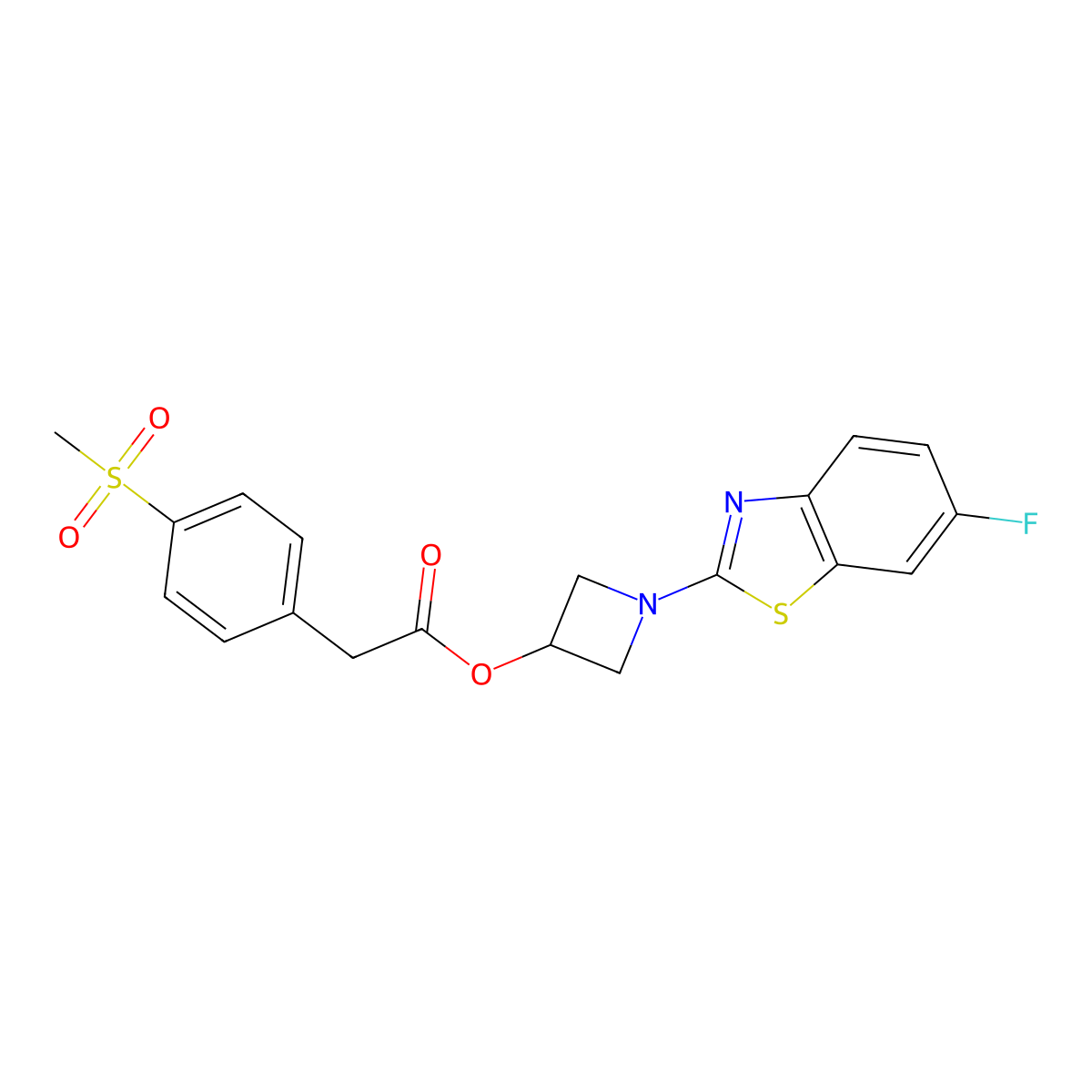 1-(6-Fluorobenzo[d]thiazol-2-yl)azetidin-3-yl 2-(4-(methylsulfonyl)phenyl)acetate molecular structure, CAS 1396765-67-5