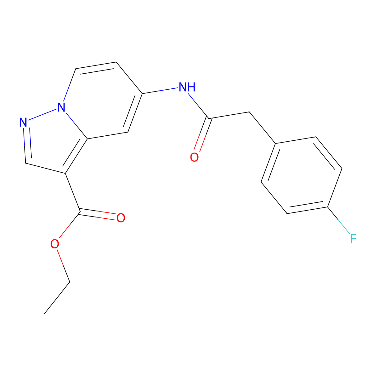 Ethyl 5-[2-(4-fluorophenyl)acetamido]pyrazolo[1,5-a]pyridine-3-carboxylate molecular structure, CAS 1396765-71-1