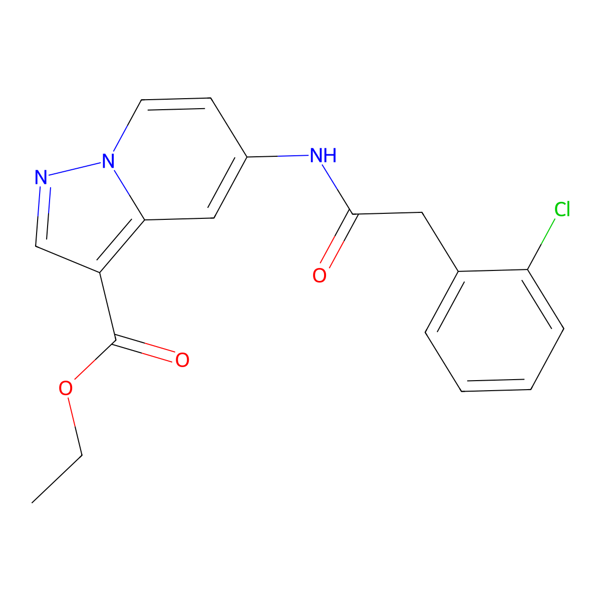 Ethyl 5-[2-(2-chlorophenyl)acetamido]pyrazolo[1,5-a]pyridine-3-carboxylate molecular structure, CAS 1396765-77-7