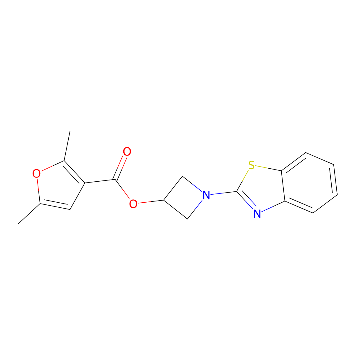 1-(Benzo[d]thiazol-2-yl)azetidin-3-yl 2,5-dimethylfuran-3-carboxylate molecular structure, CAS 1396765-80-2