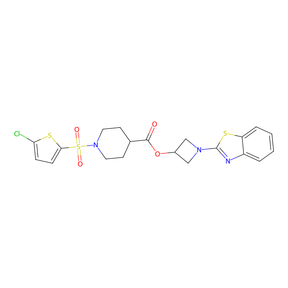 1-(Benzo[d]thiazol-2-yl)azetidin-3-yl 1-((5-chlorothiophen-2-yl)sulfonyl)piperidine-4-carboxylate molecular structure, CAS 1396765-87-9