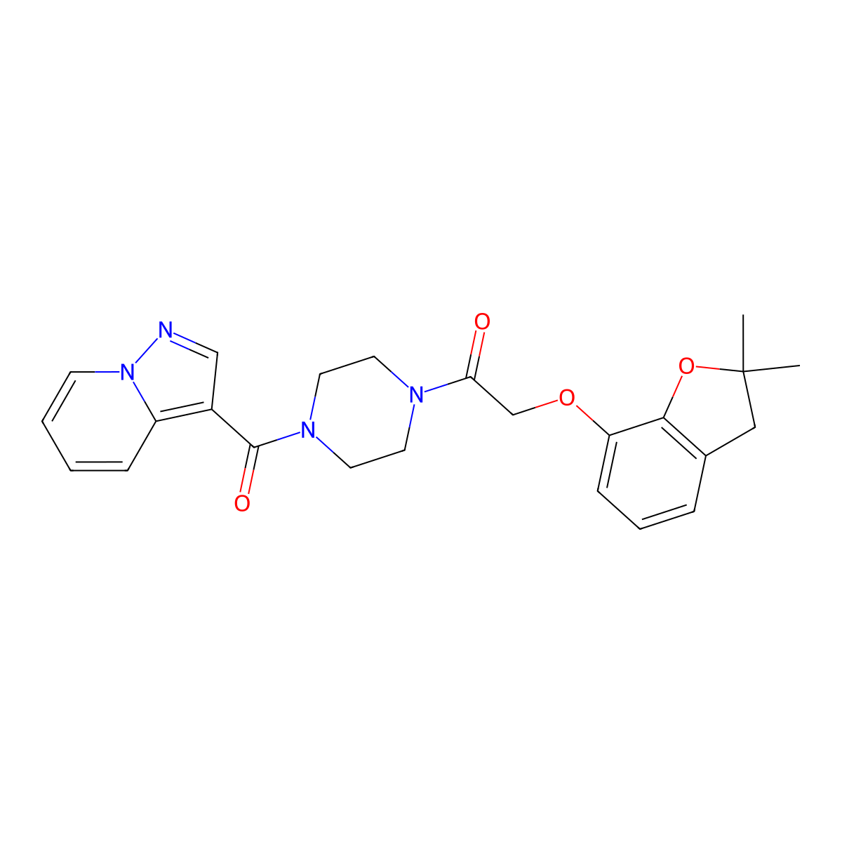 2-((2,2-Dimethyl-2,3-dihydrobenzofuran-7-yl)oxy)-1-(4-(pyrazolo[1,5-a]pyridine-3-carbonyl)piperazin-1-yl)ethanone molecular structure, CAS 1396765-89-1
