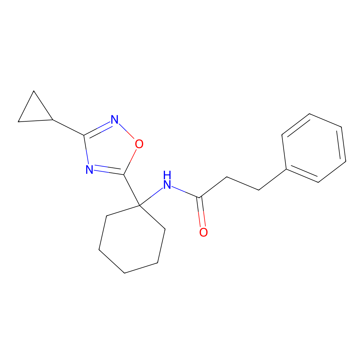 N-[1-(3-cyclopropyl-1,2,4-oxadiazol-5-yl)cyclohexyl]-3-phenylpropanamide molecular structure, CAS 1396765-90-4