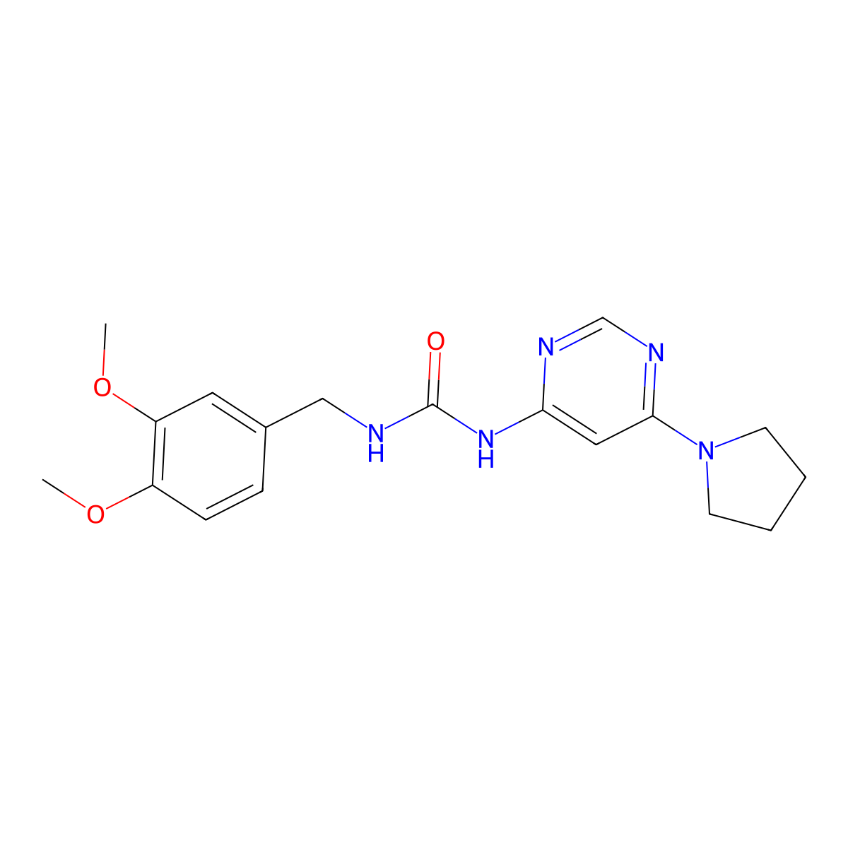 1-(3,4-Dimethoxybenzyl)-3-(6-(pyrrolidin-1-yl)pyrimidin-4-yl)urea molecular structure, CAS 1396765-96-0