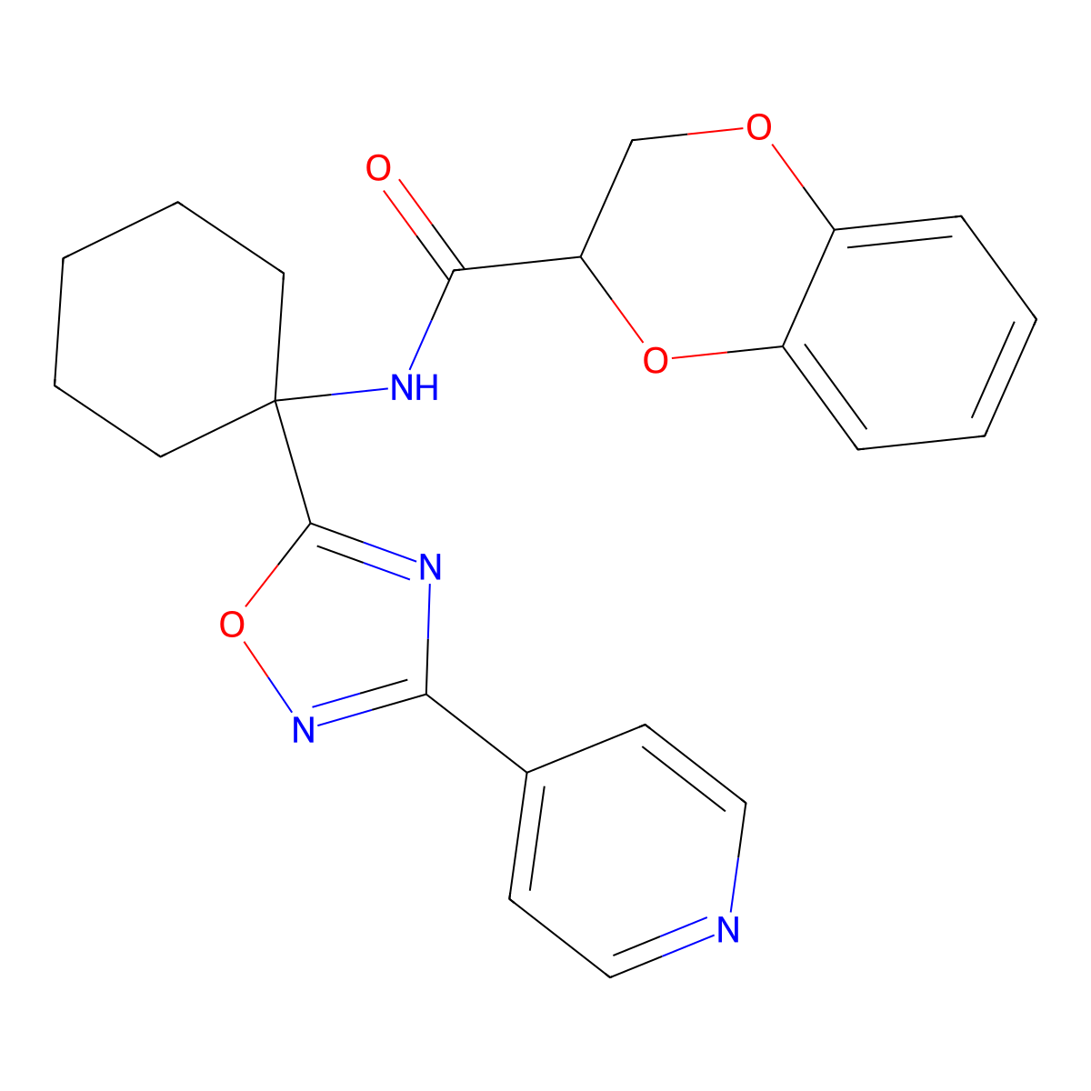 N-(1-(3-(pyridin-4-yl)-1,2,4-oxadiazol-5-yl)cyclohexyl)-2,3-dihydrobenzo[b][1,4]dioxine-2-carboxamide molecular structure, CAS 1396766-04-3