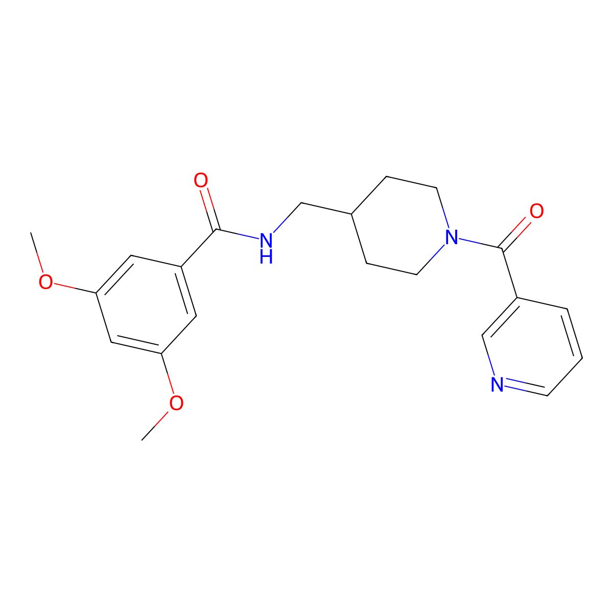 3,5-dimethoxy-N-((1-nicotinoylpiperidin-4-yl)methyl)benzamide molecular structure, CAS 1396766-12-3