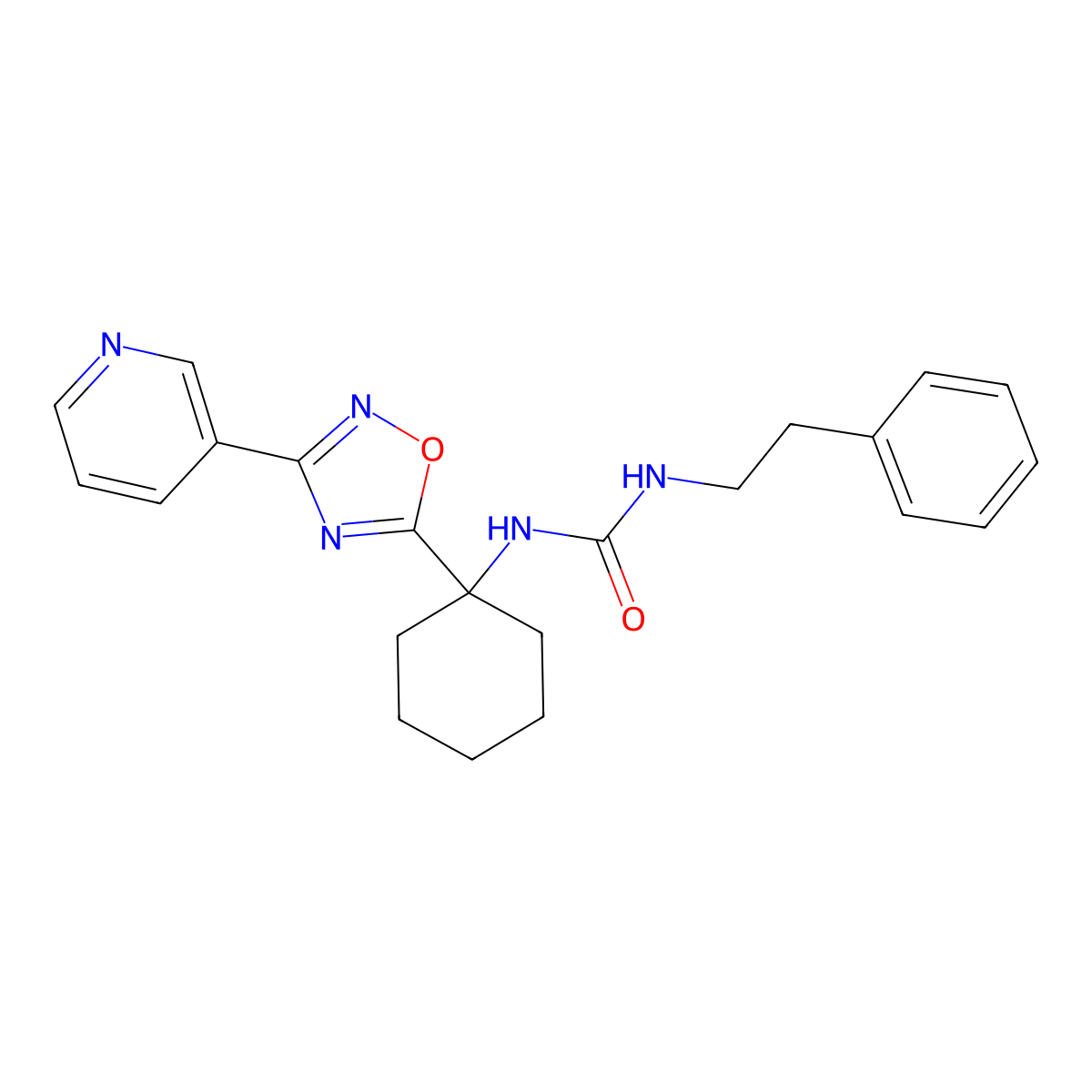 1-Phenethyl-3-(1-(3-(pyridin-3-yl)-1,2,4-oxadiazol-5-yl)cyclohexyl)urea molecular structure, CAS 1396766-18-9