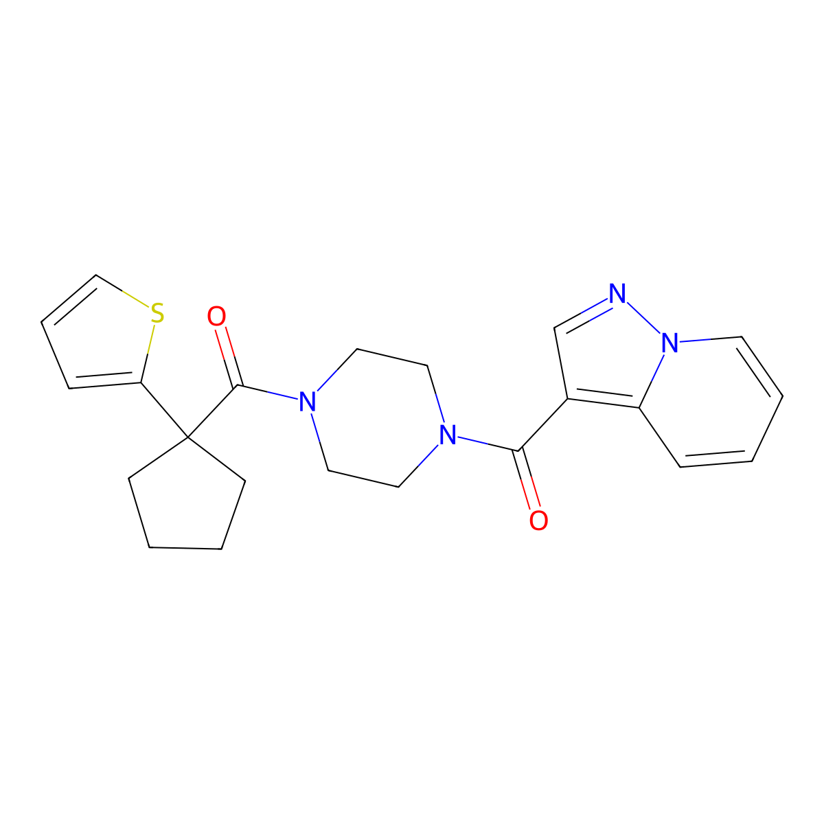 Pyrazolo[1,5-a]pyridin-3-yl(4-(1-(thiophen-2-yl)cyclopentanecarbonyl)piperazin-1-yl)methanone molecular structure, CAS 1396766-19-0