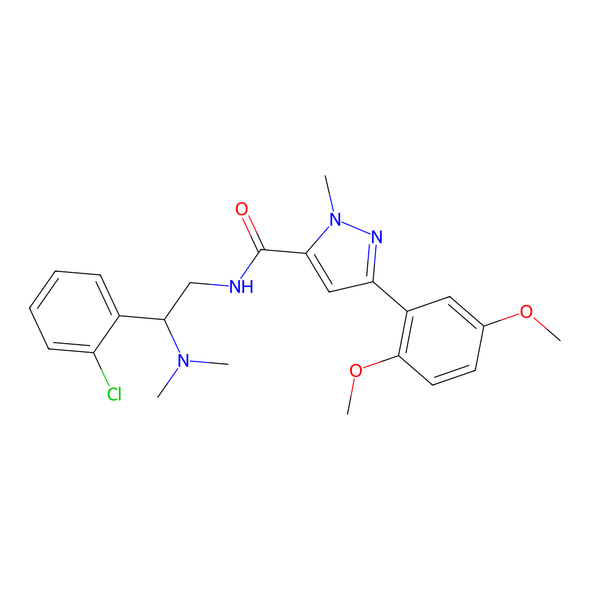 N-(2-(2-chlorophenyl)-2-(dimethylamino)ethyl)-3-(2,5-dimethoxyphenyl)-1-methyl-1H-pyrazole-5-carboxamide molecular structure, CAS 1396766-20-3